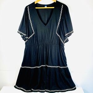 Old Navy black boho v-neck embroidered flutter sleeve ruffled mini dress coastal